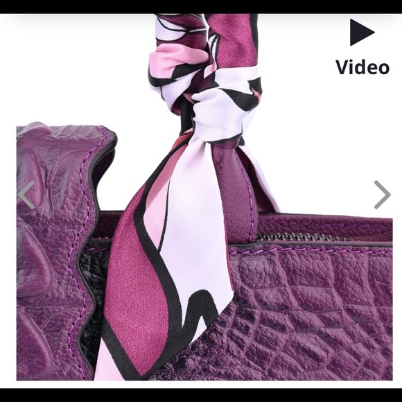 NEW Genuine Leather Purple Embossed Crocodile Tote Bag with Shoulder Strap - Picture 7 of 7